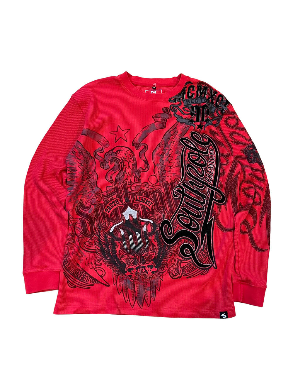 Vintage Y2K Southpole Waffle Knit Thermal Streetwear Red Shirt Size 2XL Grunge